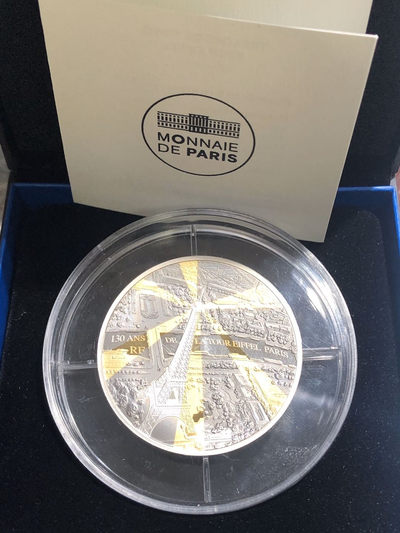 【随心&Getcoins】现代钱币拍卖第四十九期 法国2019年埃菲尔铁塔130周年镀金镀铑5盎司银币