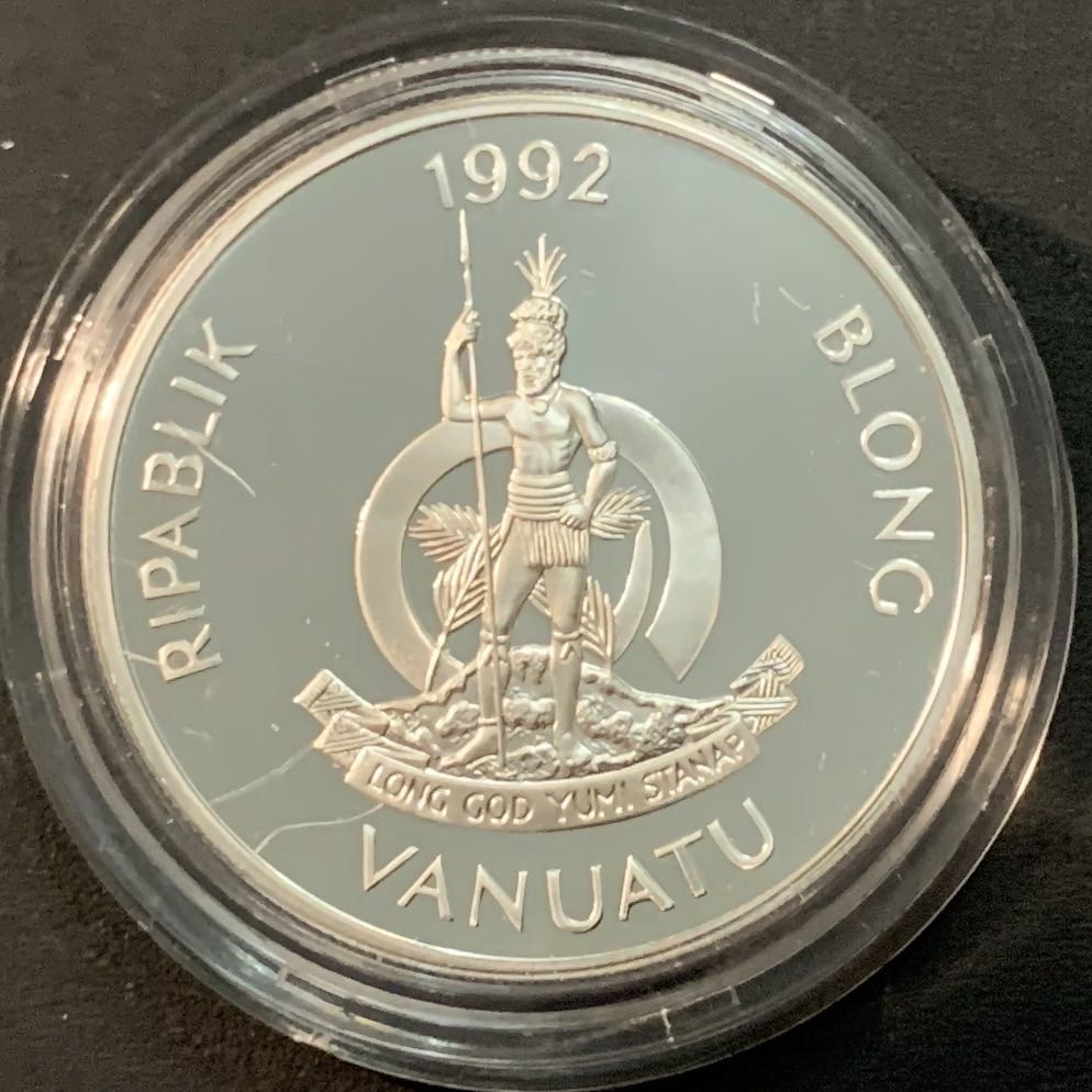 紫瑗钱币—微拍第55期  瓦努阿图 1992年 巴塞罗那奥运会 划船 50元 31.47克 0.925银 精制