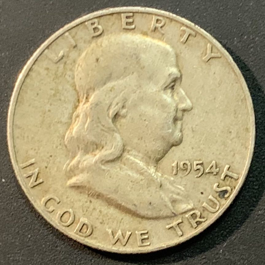 紫瑗钱币—微拍第55期  美国 1954年 富兰克林 半美元 12.5克 0.9银