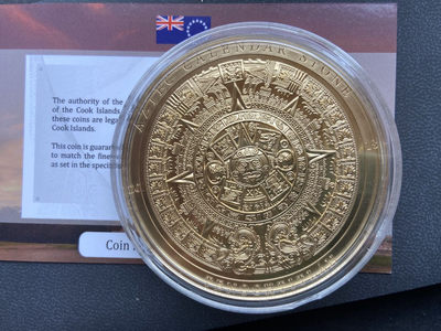 【币观天下】第106期钱币拍卖 - 【库克】库克日历系列阿兹台克日历大尺寸镀金银币