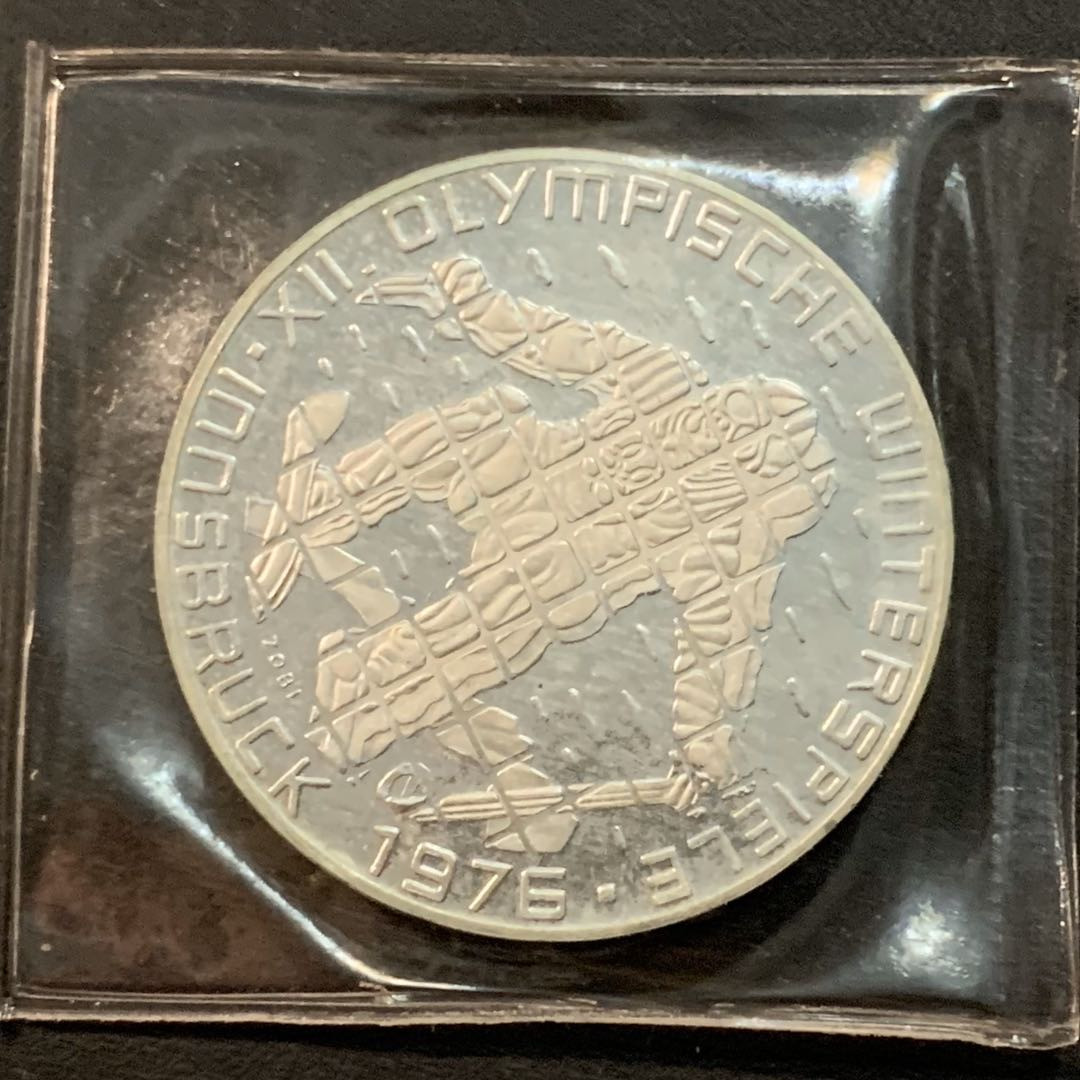 紫瑗钱币—微拍第55期  奥地利 1976年 因斯布鲁克冬奥运 滑雪 100先令 24克 0.64银 精制
