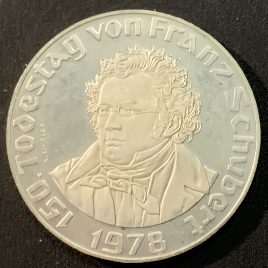 紫瑗钱币—微拍第55期  奥地利 1978年 舒伯特150周年  50先令 20克 0.64银 精制