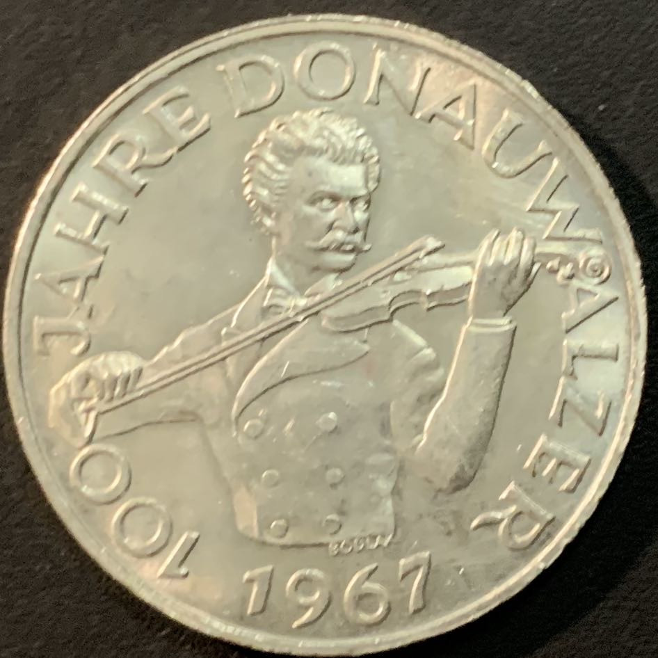 紫瑗钱币—微拍第55期  奥地利 1967年 音乐家 约翰—斯特劳斯 诞辰100周年 50先令 20克 0.9银