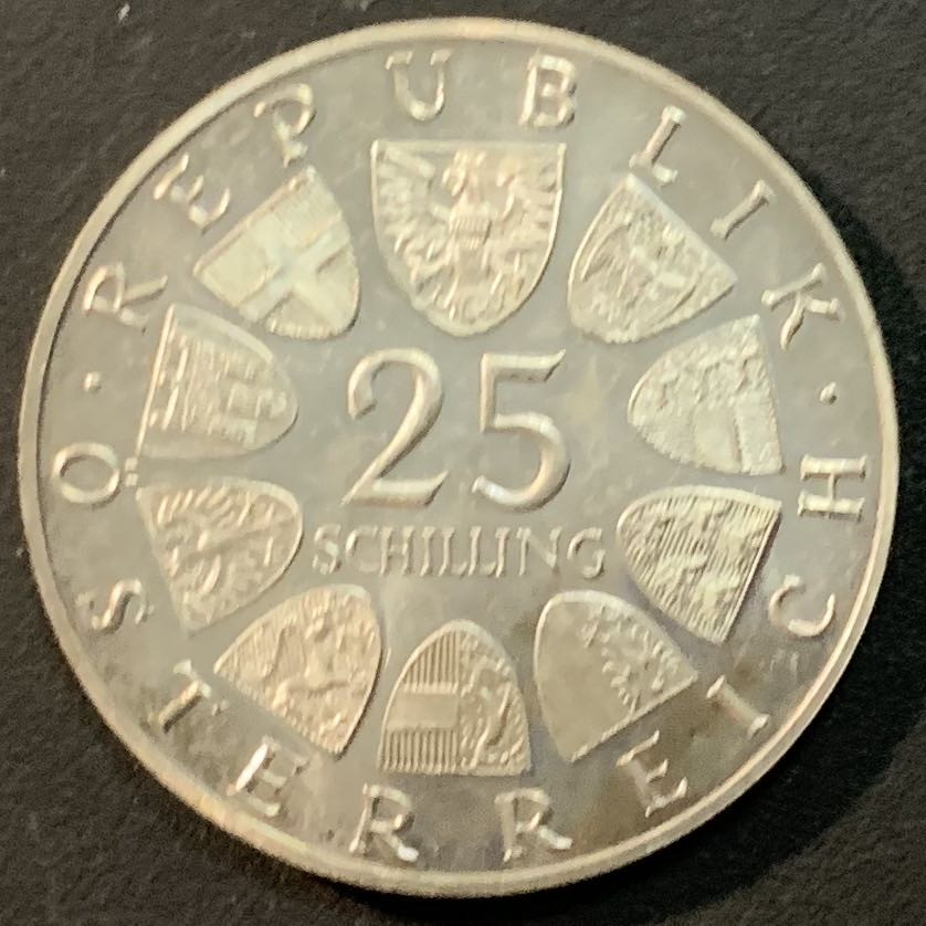 紫瑗钱币—微拍第55期  奥地利 1965年 维也纳技术大学150周年 25先令 13克 0.8银 精制
