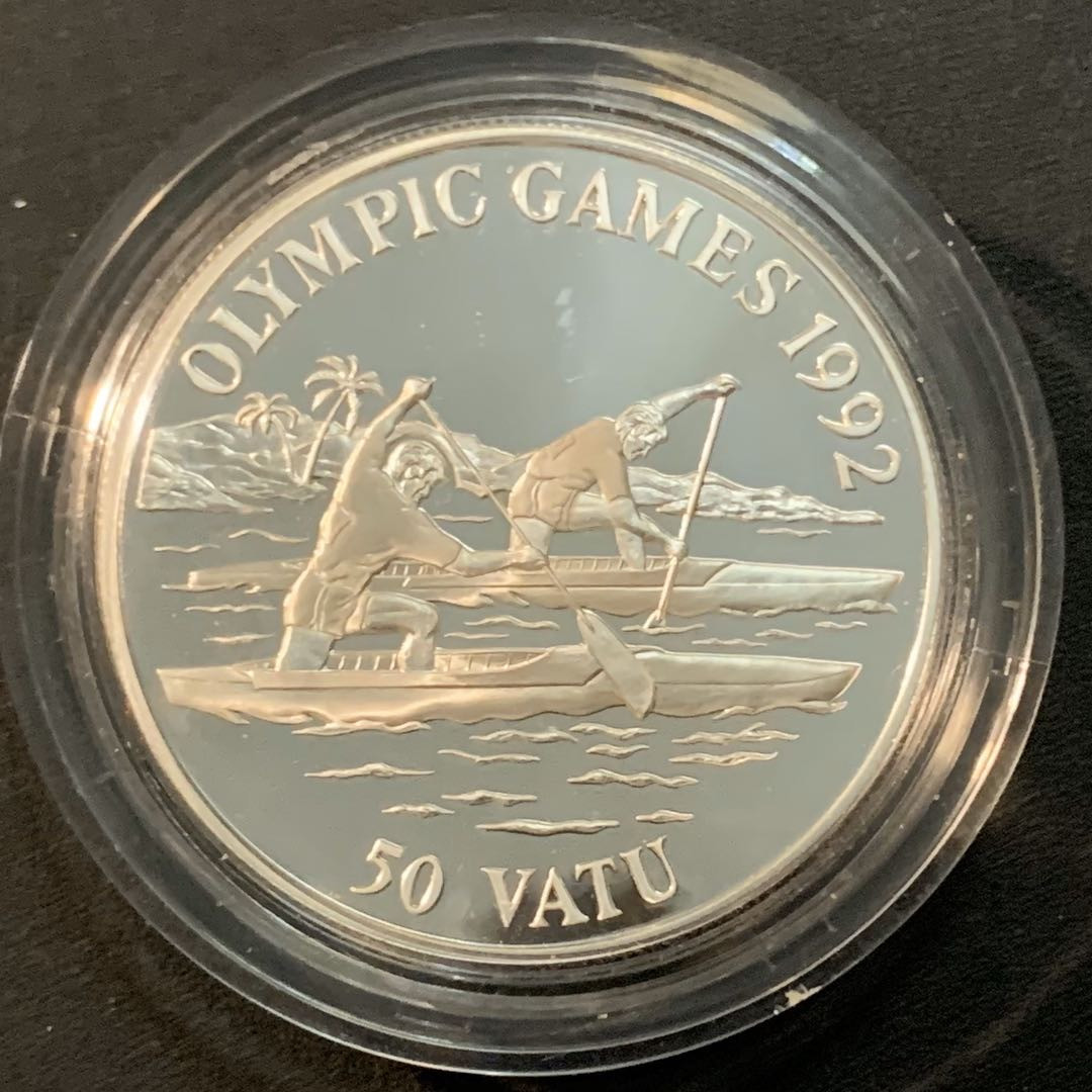 紫瑗钱币—微拍第55期  瓦努阿图 1992年 巴塞罗那奥运会 划船 50元 31.47克 0.925银 精制