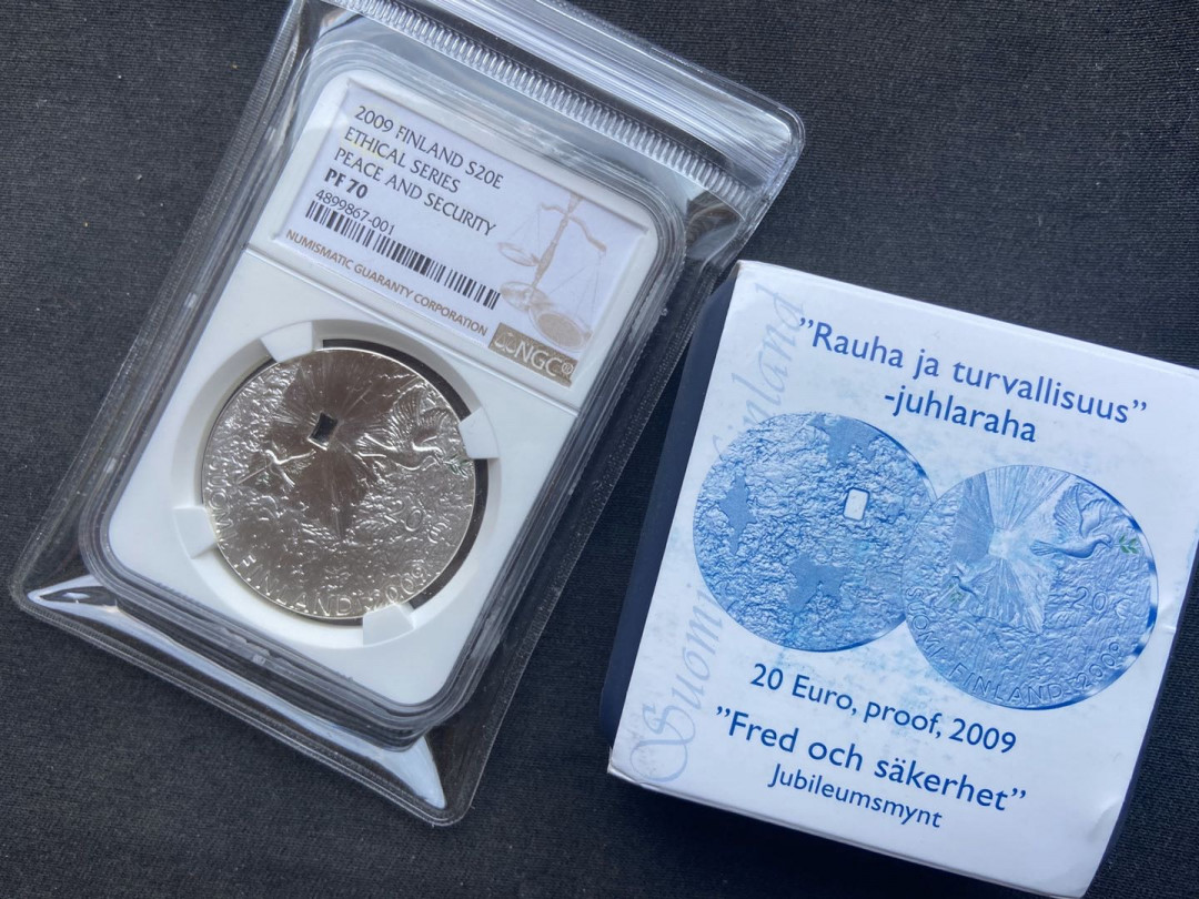 【币观天下】第106期钱币拍卖 【芬兰】获奖币和平与安全精致银币【ngc70】