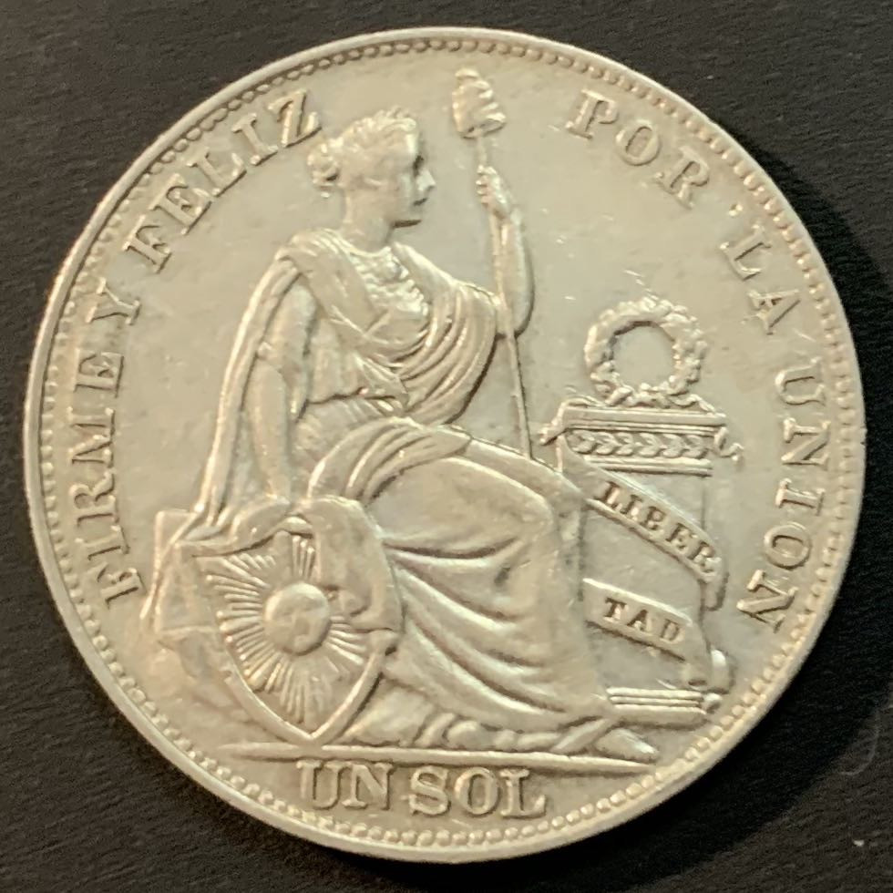 紫瑗钱币—微拍第55期  秘鲁 1934年  自由女神 1索尔 25克 0.5银