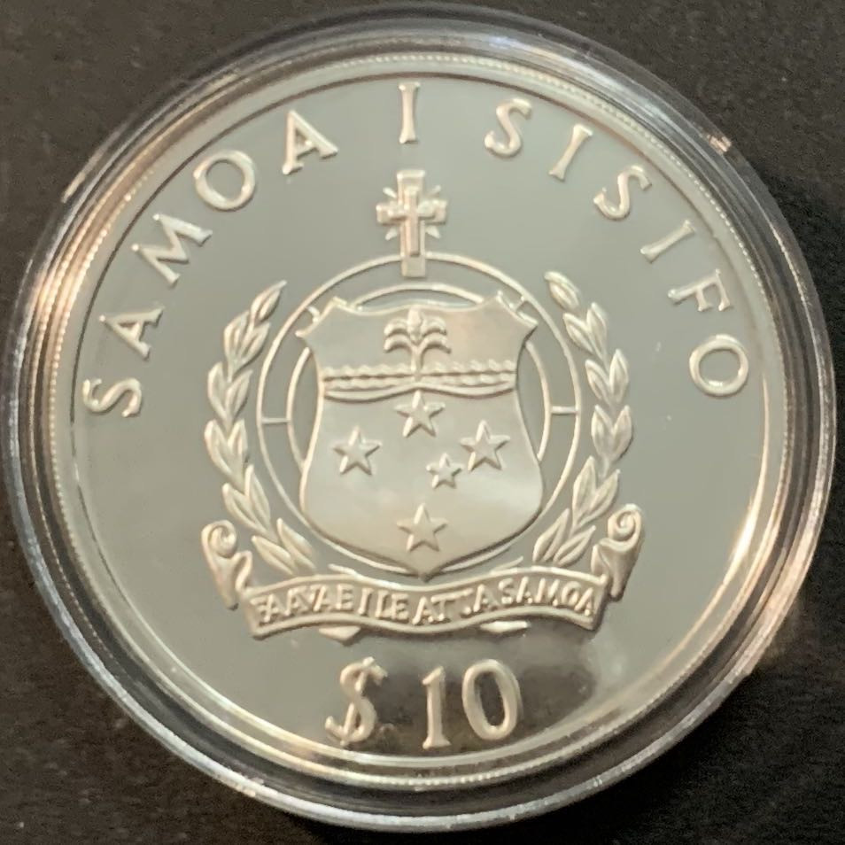 紫瑗钱币—微拍第55期  萨摩亚 1992年 巴塞罗那运动会 链球 10元 31.47克 0.925银 精制
