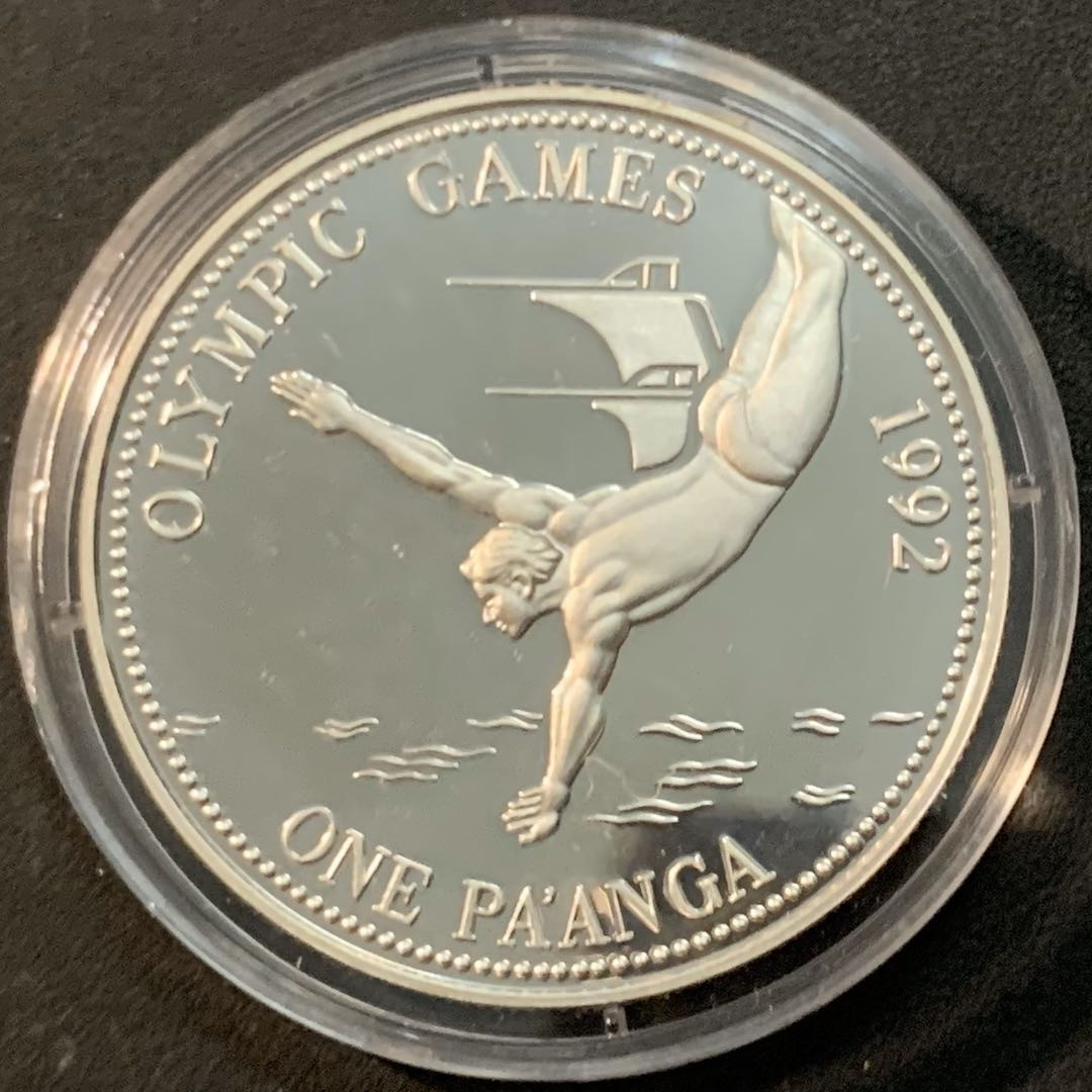 紫瑗钱币—微拍第55期  汤加 1991年 92巴塞罗那奥运会  跳水 1 潘加 31.6克 0.925银 精制
