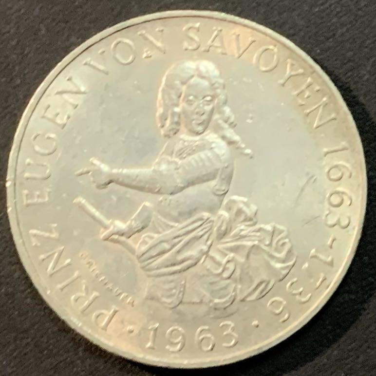 紫瑗钱币—微拍第55期  奥地利 1963年 欧根亲王诞辰300周年 25先令 13克 0.8银
