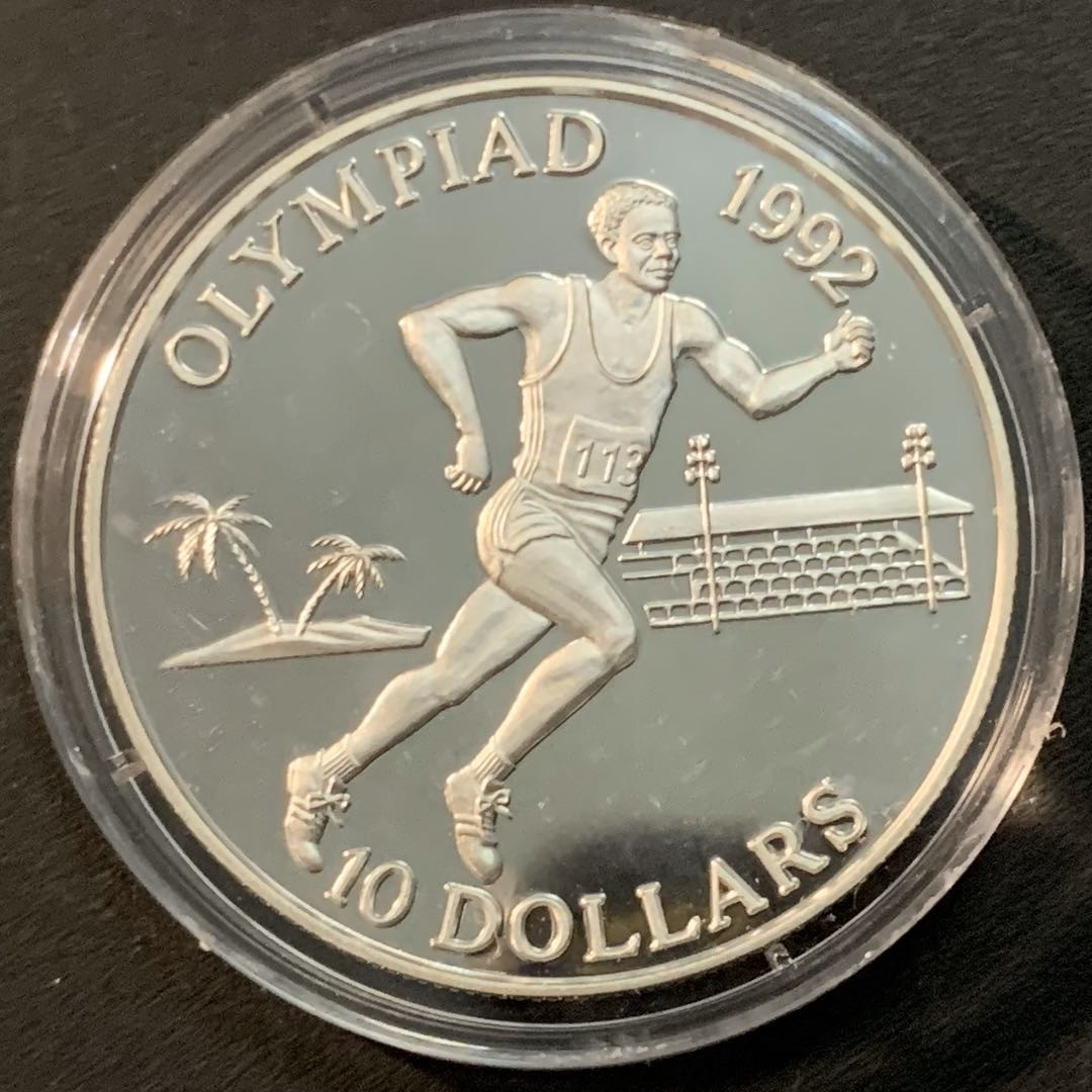 紫瑗钱币—微拍第55期  所罗门群岛 1991年  92巴塞罗那奥运会 马拉松 10元 31.5克 0.925银 精制