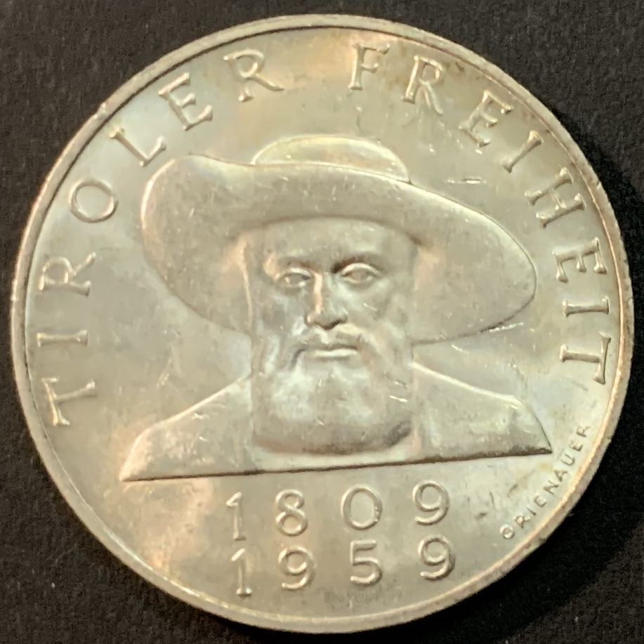 紫瑗钱币—微拍第55期  奥地利 1959年 蒂罗尔解放150周年 50先令 20克 0.9银