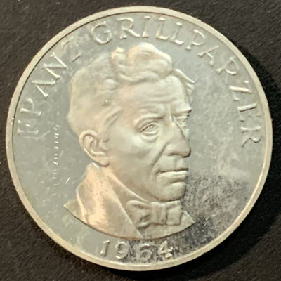 紫瑗钱币—微拍第59期  - 奥地利 1964年 剧作家  格里尔帕策 25先令 13克 0.8银 精制