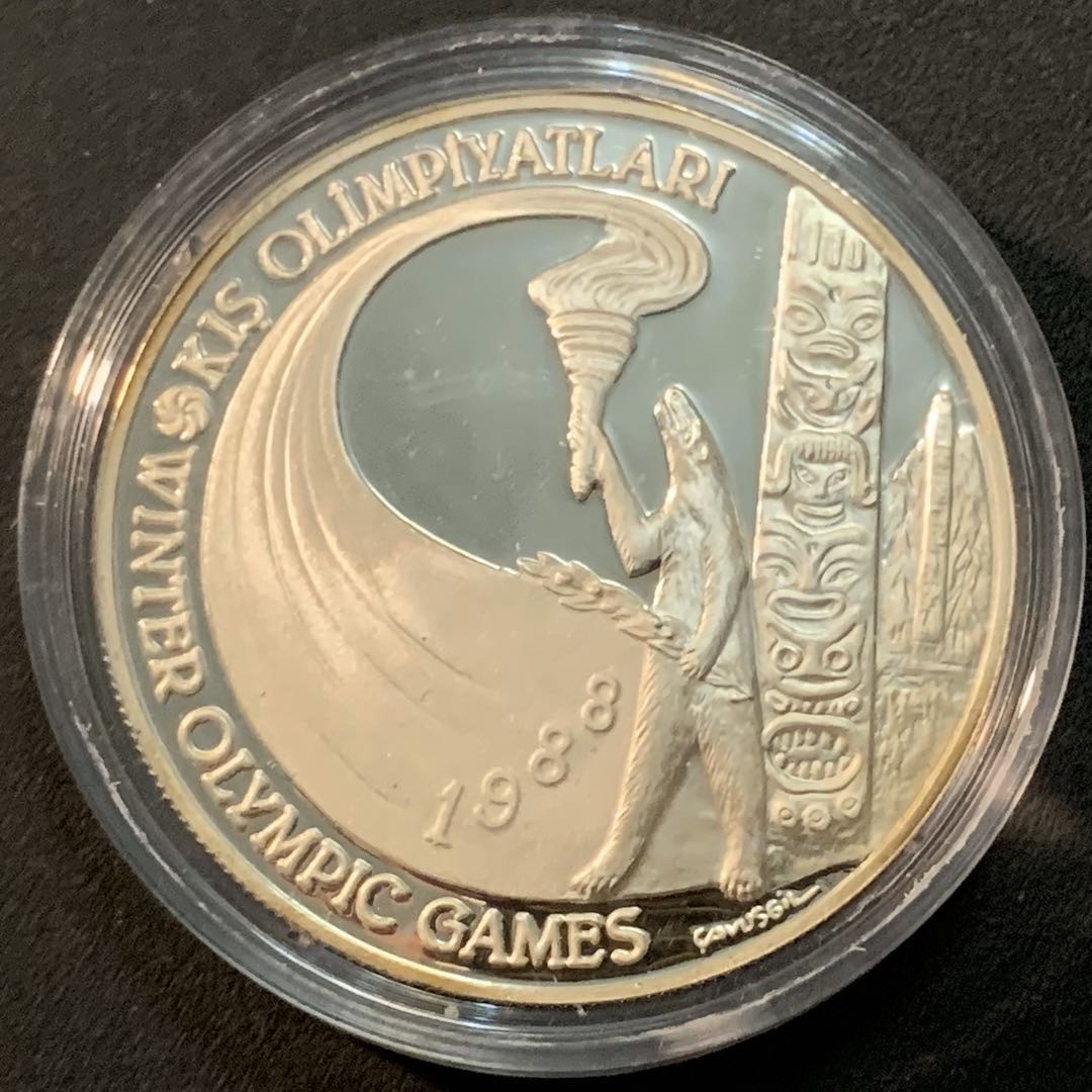 紫瑗钱币—微拍第55期  土耳其 1988年 卡尔加里冬奥会 10000里拉 23.33克 0.925银 精制