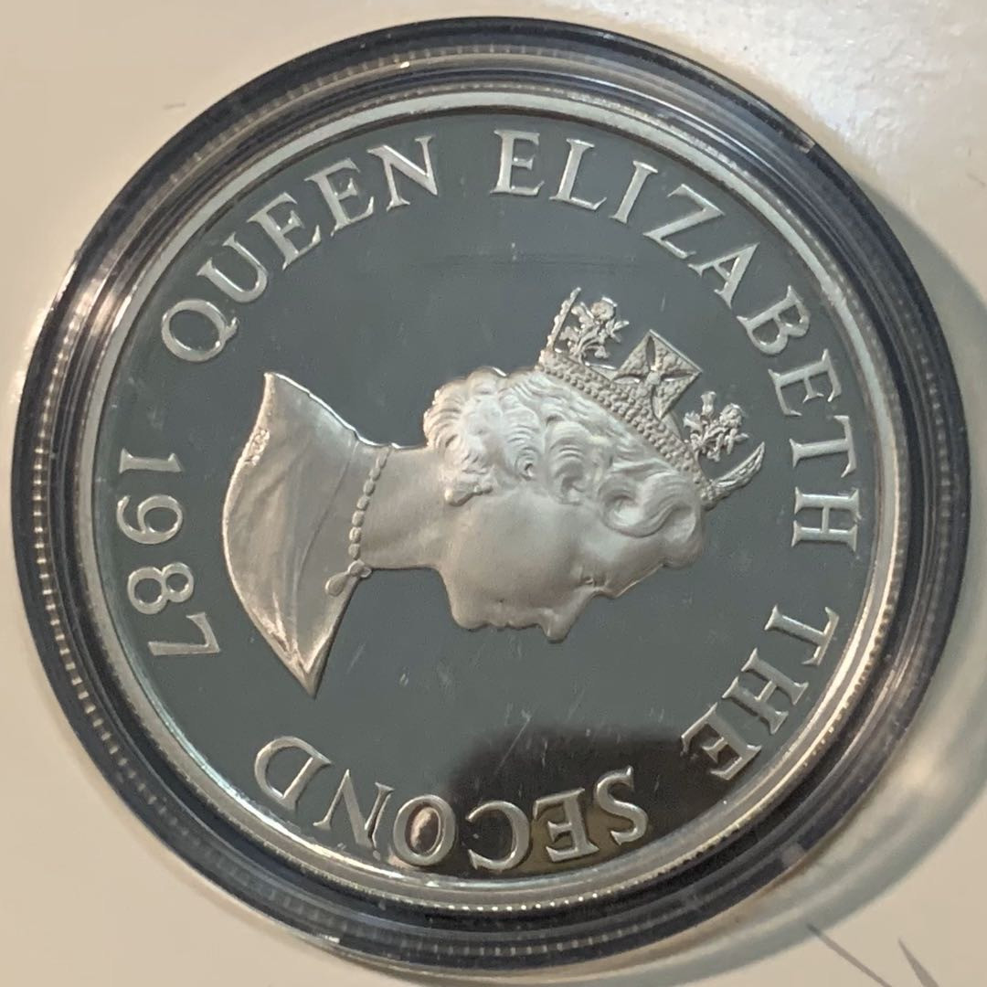 紫瑗钱币—微拍第55期  泽西岛 1987年 野生动物基金会25周年 白鸽 2磅 28.28克 0.925银 精制 WWF原装卡