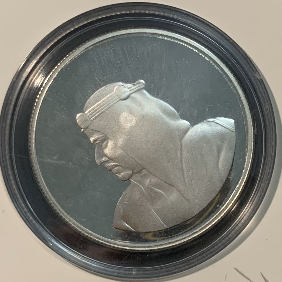 紫瑗钱币—微拍第55期  巴林 1986年 野生动物系列 沙漠蹬羚 5第纳尔 19.44克 0.925银 精制 WWF原装卡