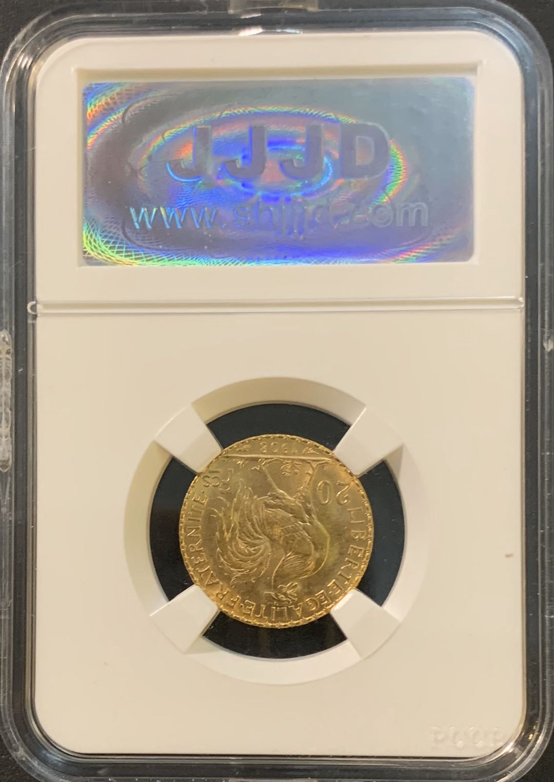 紫瑗钱币—微拍第55期  法国 1908年 公鸡 20法郎 6.45克 0.9金 杰嘉评级 MS62