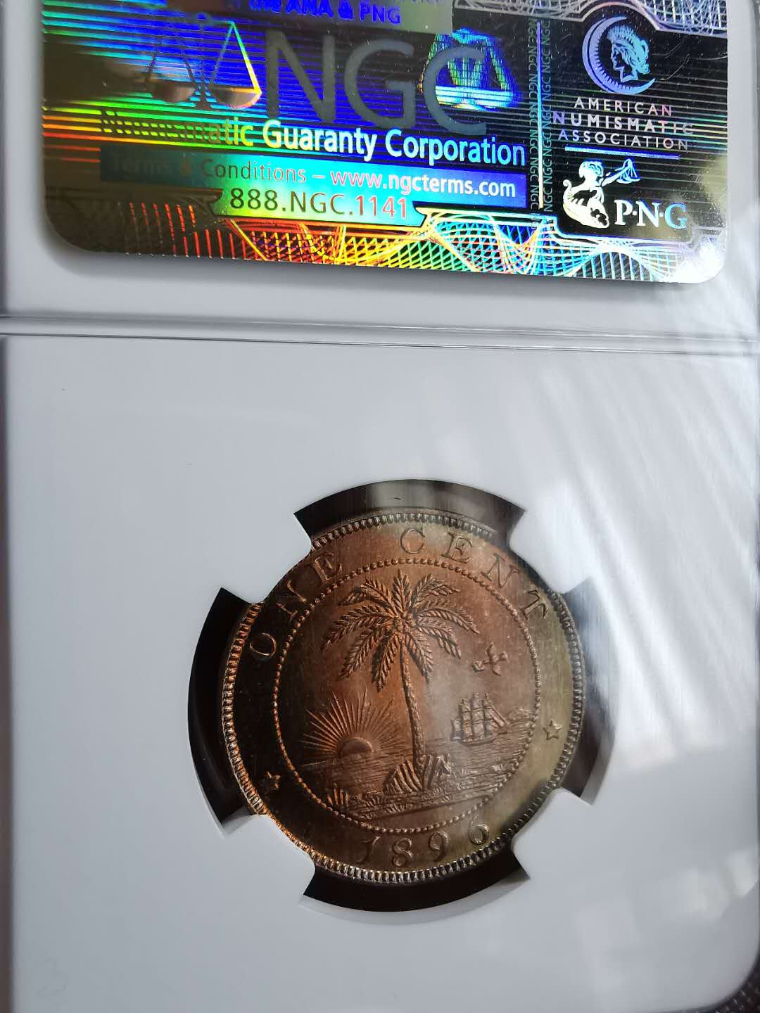 凡希社世界钱币微拍第一百十八期 1896H利比里亚女神1C NGC-MS66顶级品相！