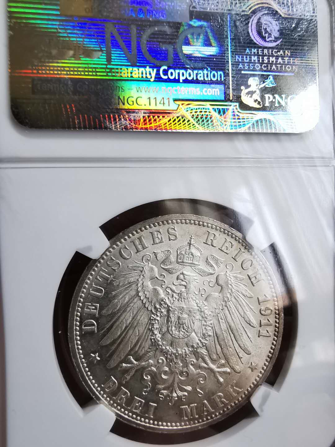 凡希社世界钱币微拍第一百十八期 1911符腾堡金婚3马克NGC-MS66高分！