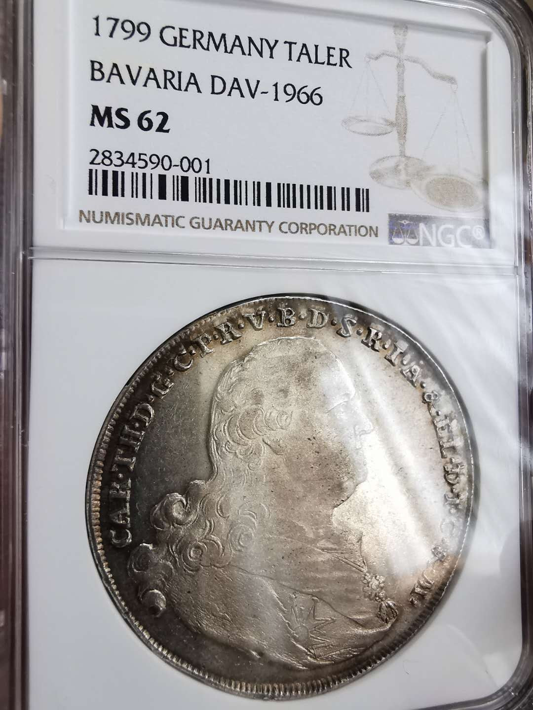 凡希社世界钱币微拍第一百十八期 稀！1799巴伐利亚圣母抱婴大型泰勒NGC-MS62收藏级！