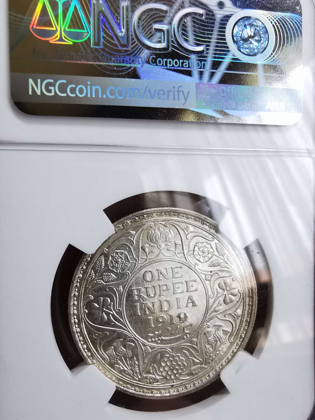 凡希社世界钱币微拍第一百十八期 1919B英属印度乔五卢比NGC-MS65五彩顶级品！