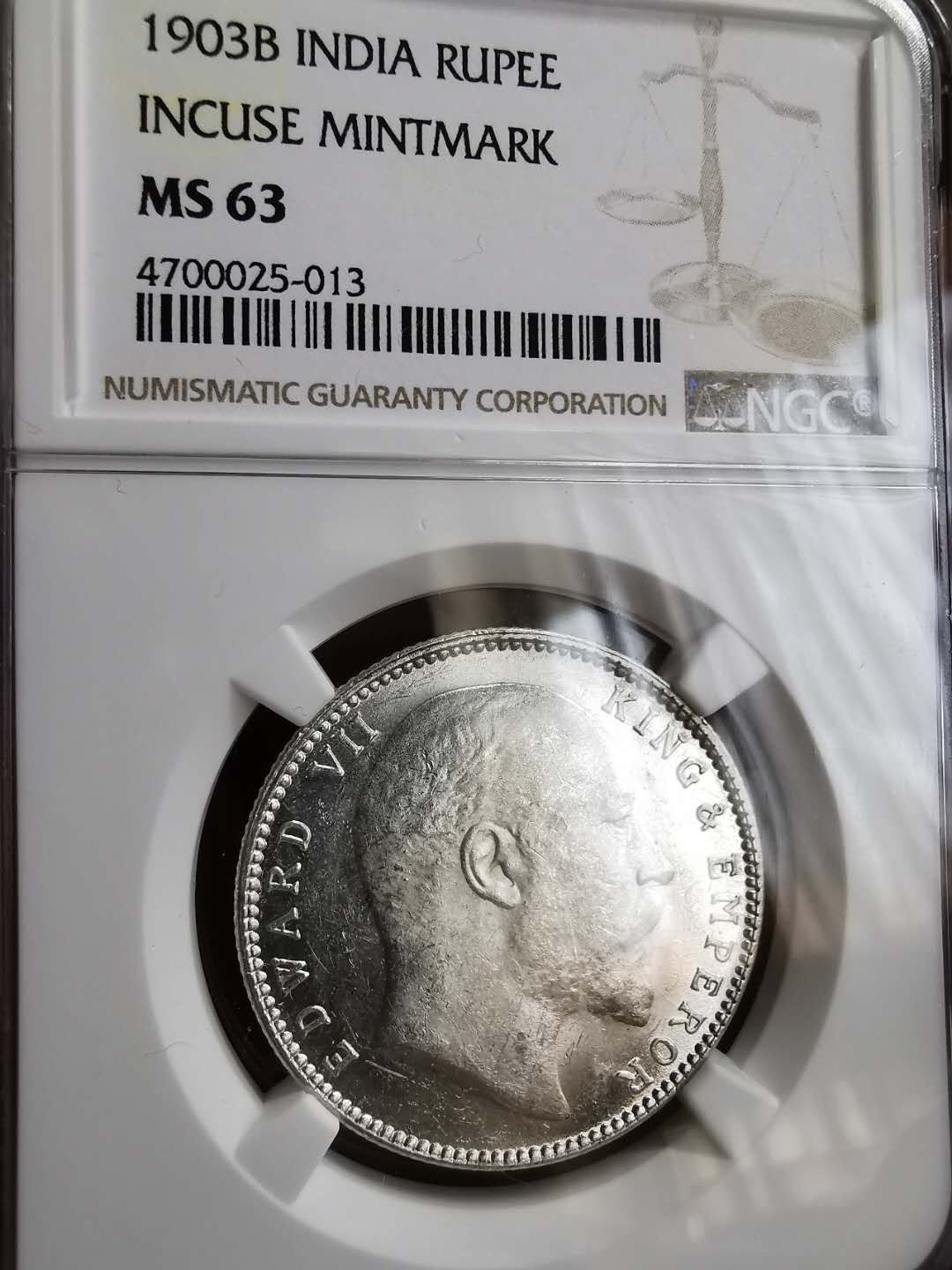 凡希社世界钱币微拍第一百十八期 1903B英属印度爱七卢比NGC-MS63