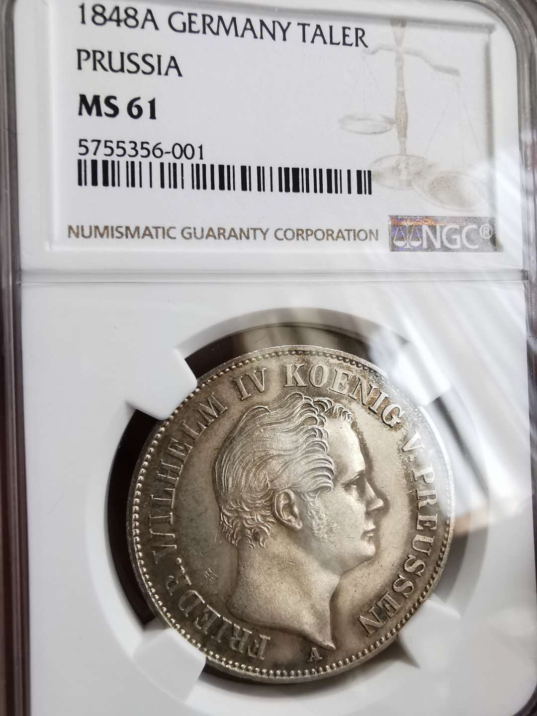 凡希社世界钱币微拍第一百十八期 荐！1848普鲁士威廉四世泰勒NGC-MS61低评！