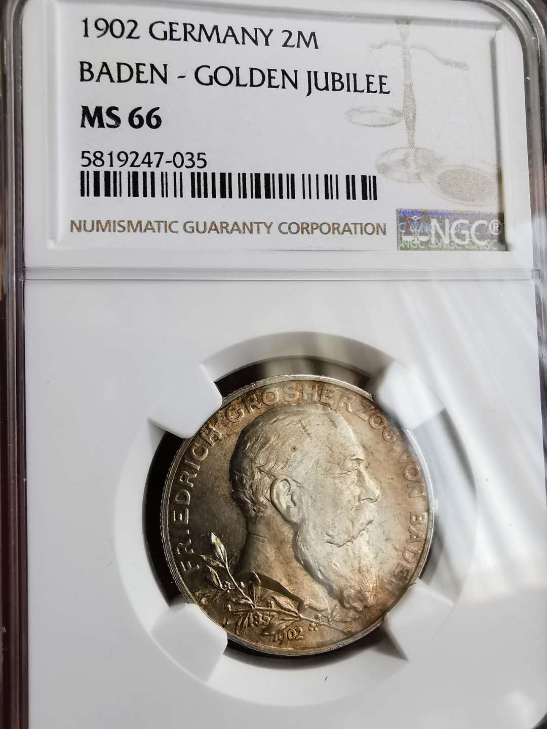 凡希社世界钱币微拍第一百十八期 1902巴登加冕2马克NGC-MS66顶级品！