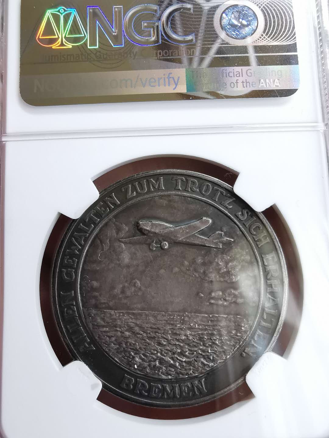 凡希社世界钱币微拍第一百十八期 1928德国飞跃大西洋纪念银章NGC-MS62