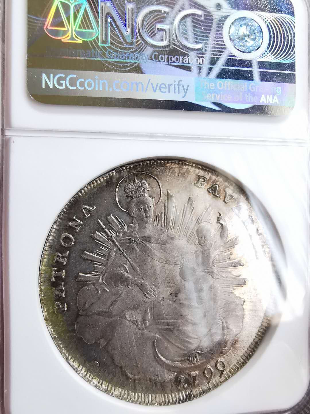 凡希社世界钱币微拍第一百十八期 稀！1799巴伐利亚圣母抱婴大型泰勒NGC-MS62收藏级！