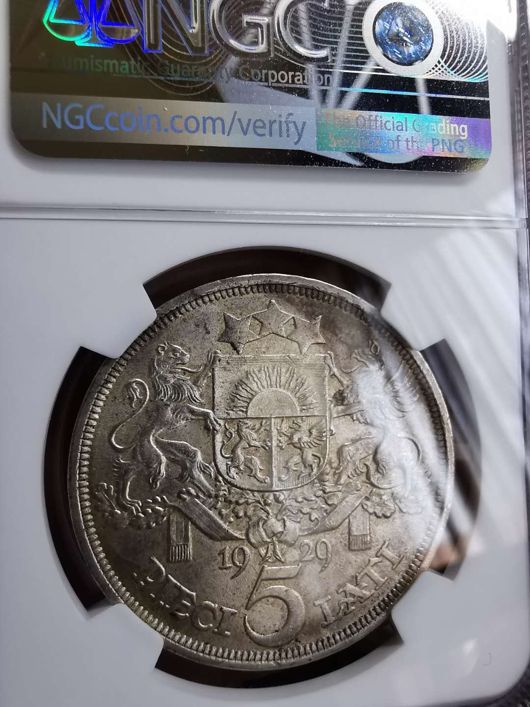 凡希社世界钱币微拍第一百十八期 1929拉脱维亚5L大银NGC-MS63+