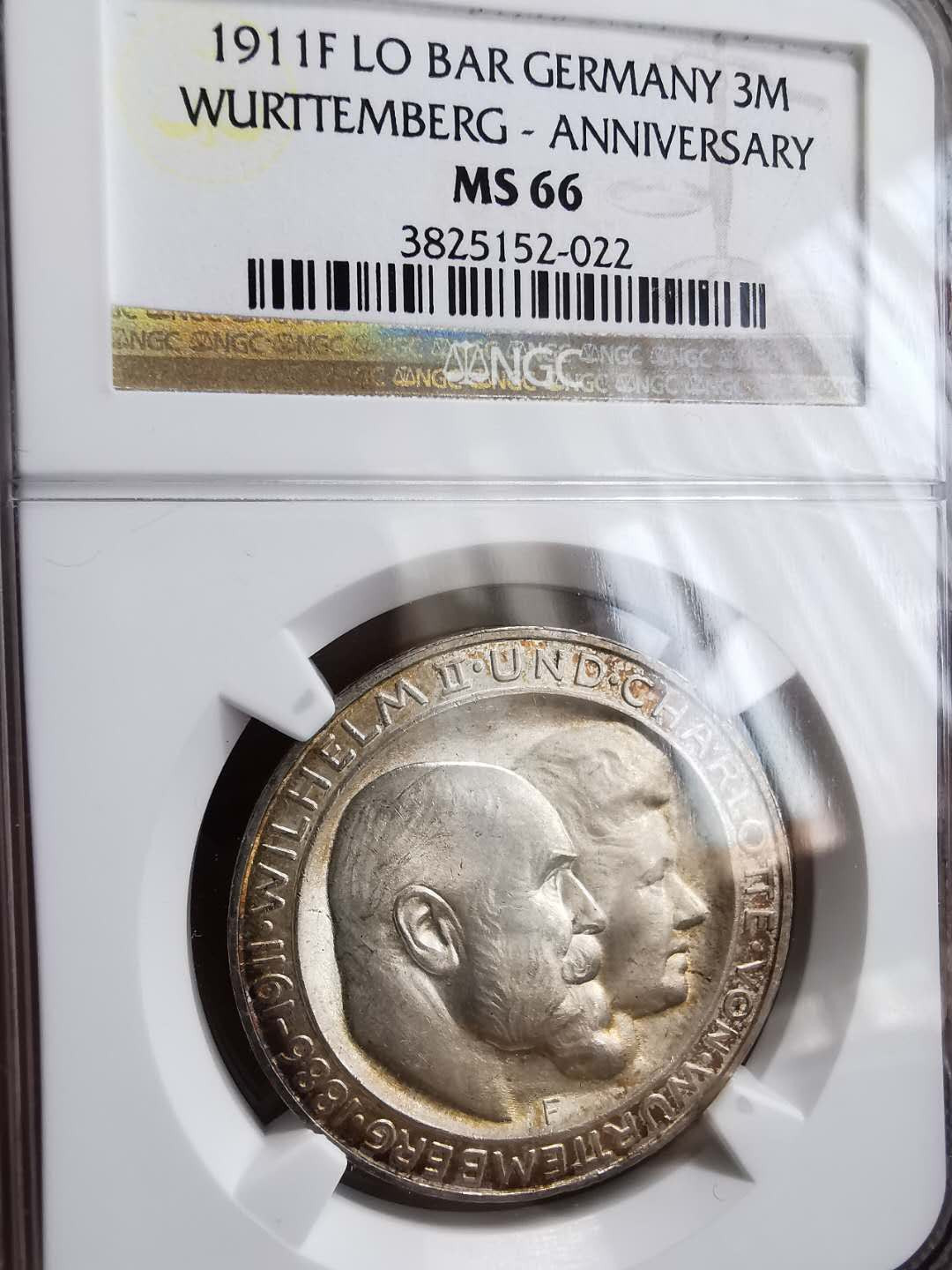 凡希社世界钱币微拍第一百十八期 1911符腾堡金婚3马克NGC-MS66高分！