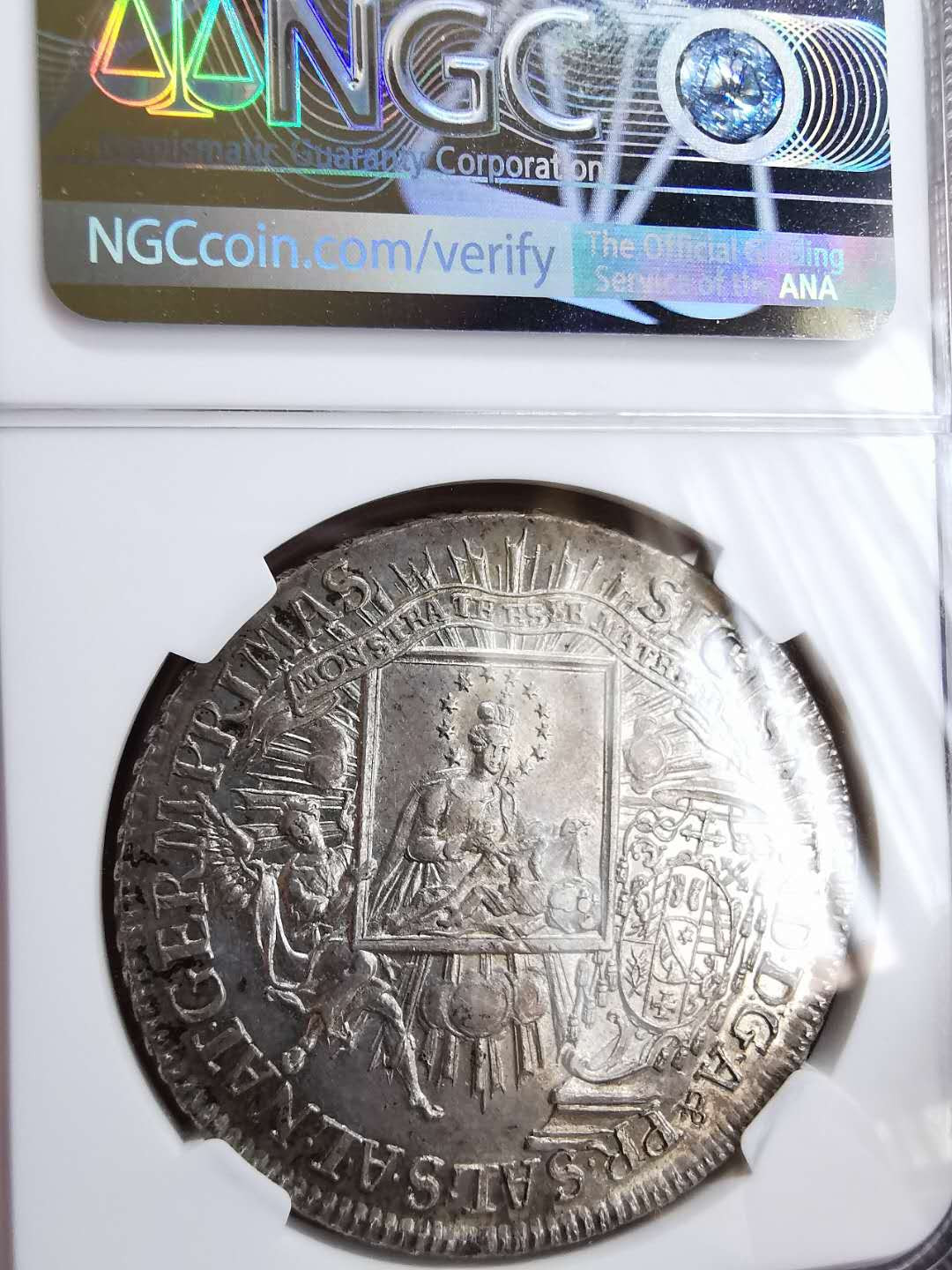 凡希社世界钱币微拍第一百十八期 稀！1758奥地利萨尔茨堡主教区圣母大型泰勒NGC-MS61罕见品种！
