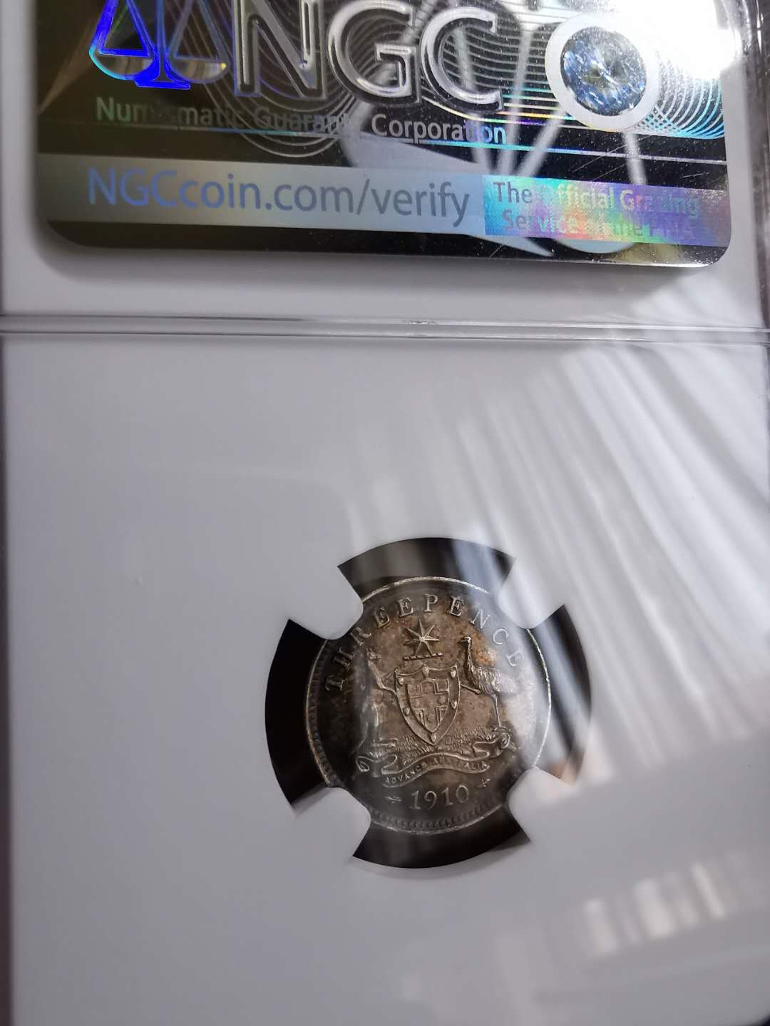 凡希社世界钱币微拍第一百十八期 1910澳大利亚爱七3P银NGC-MS64