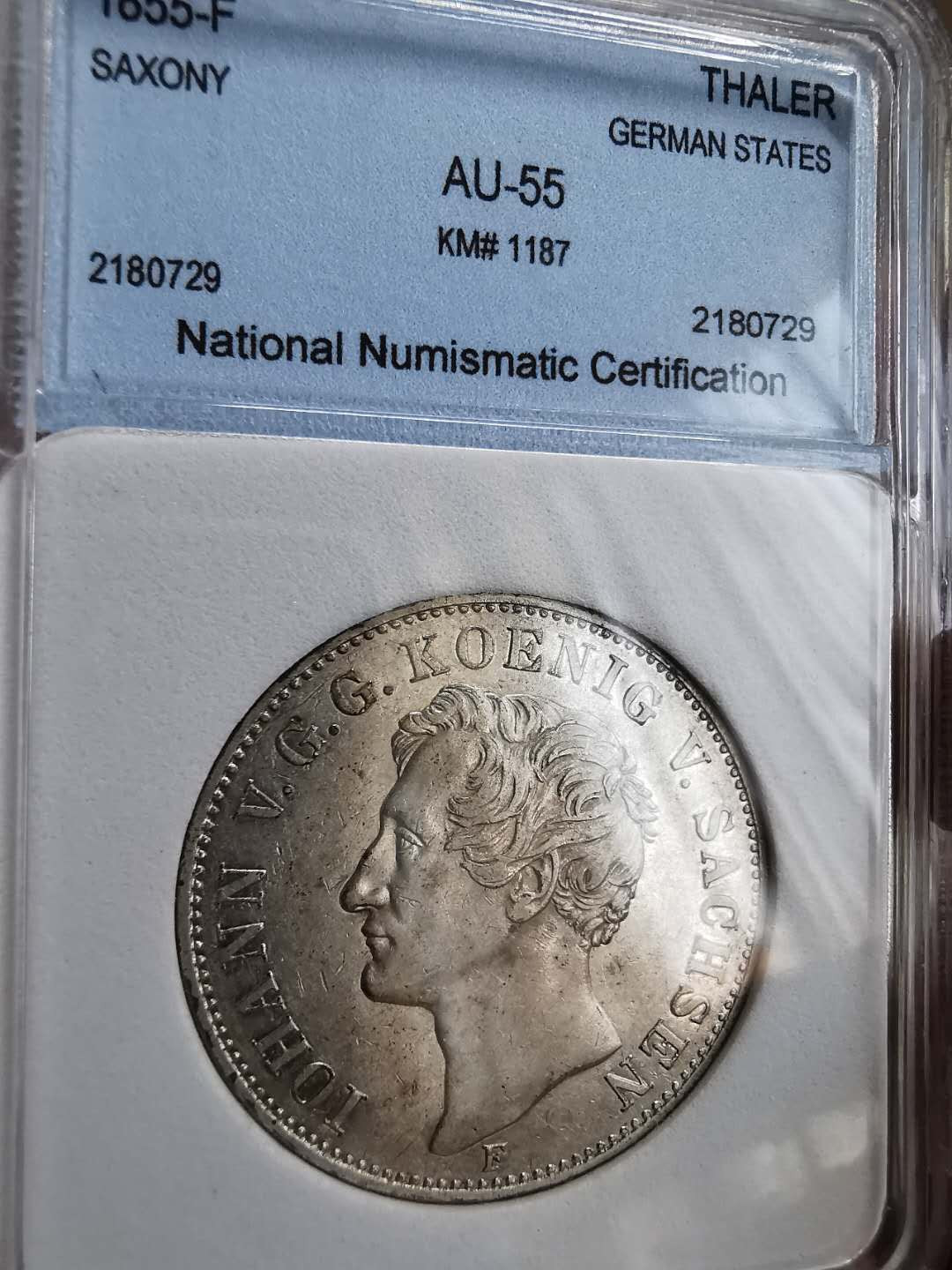 凡希社世界钱币微拍第一百十八期 1855萨克森泰勒AU