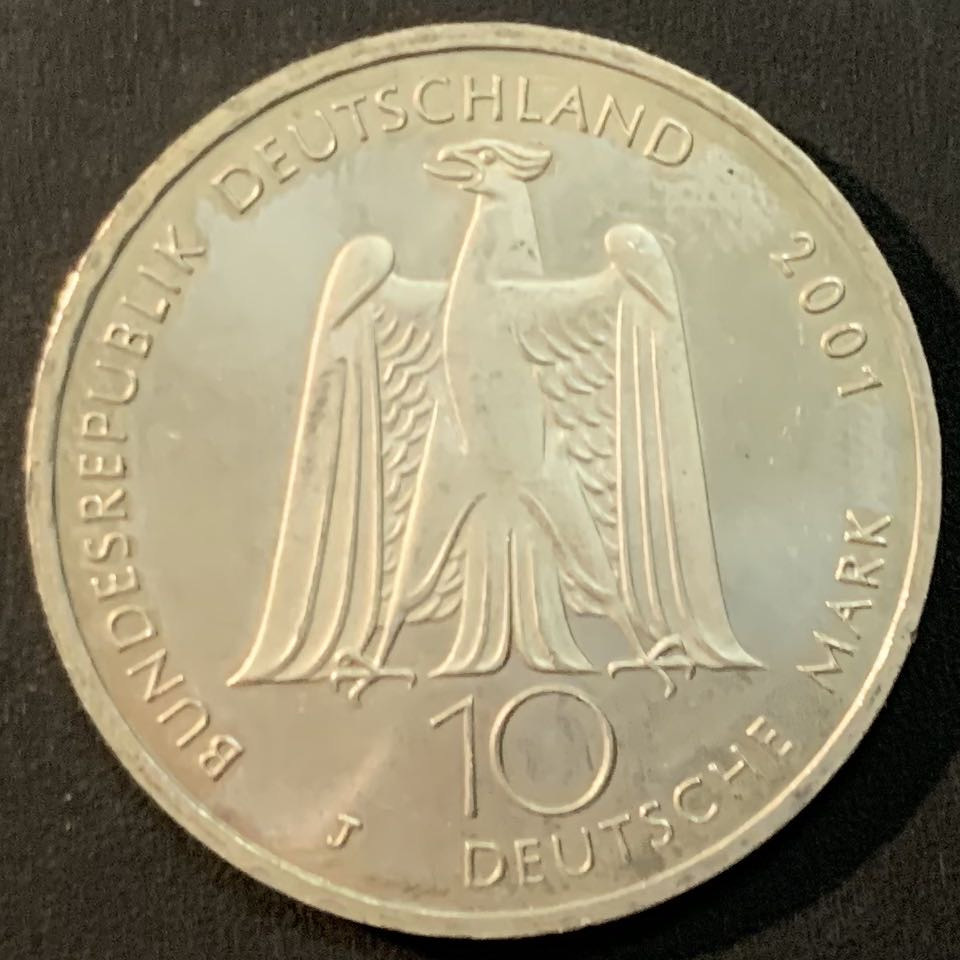 紫瑗钱币—微拍第56期  德国 2001年 J厂 洛尔青200周年 10马克 15.5克 0.925银