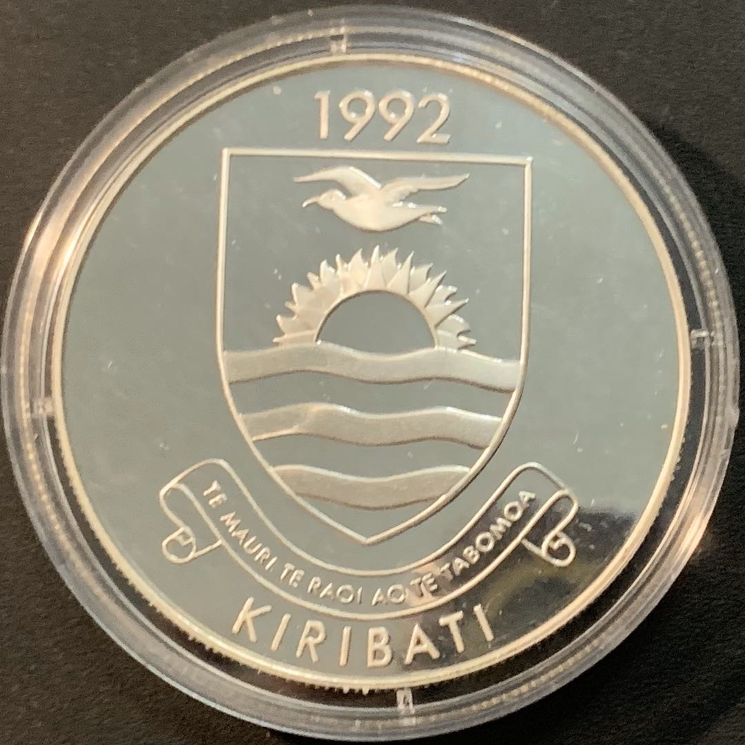 紫瑗钱币—微拍第59期  基里巴斯 1992年 巴塞罗那奥运会 帆船 20元 31.47克 0.925银 精制