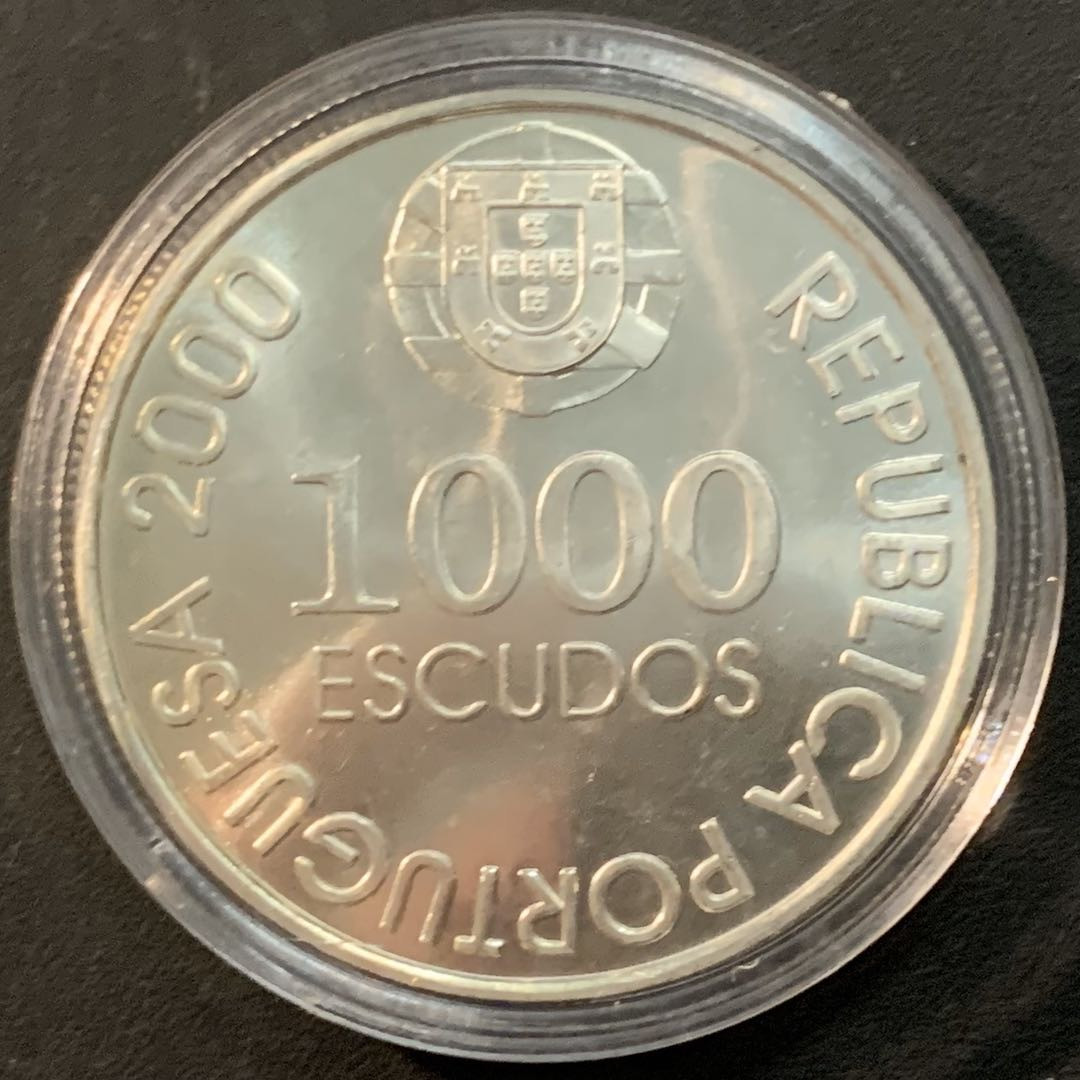 紫瑗钱币—微拍第56期  葡萄牙 2000年 乔德卡斯特罗 1000埃斯库多 27克 0.5银