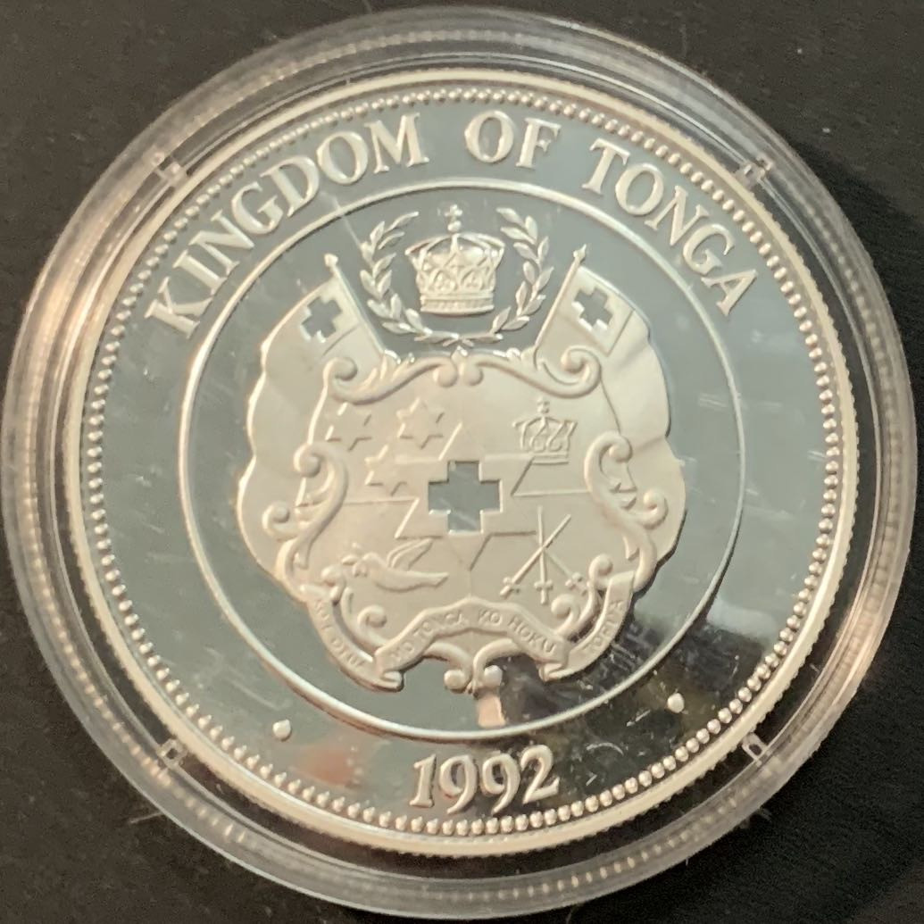 紫瑗钱币—微拍第56期  汤加 1992年 阿波罗计划 土星5号火箭  1潘加 31.47克 0.925银 精制