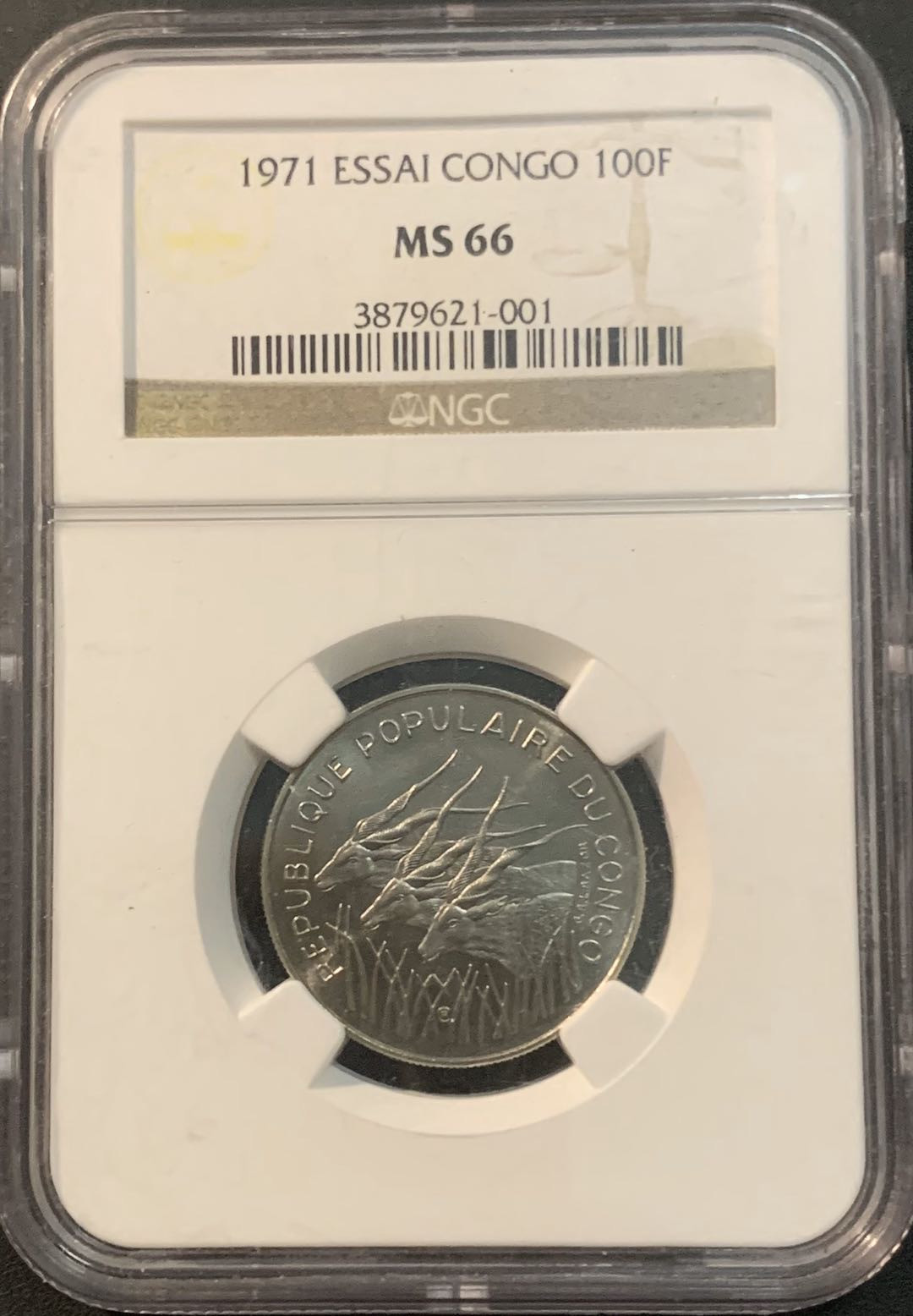 紫瑗钱币—微拍第56期  刚果 1971年 3羚羊 100法郎 NGC MS66 样币