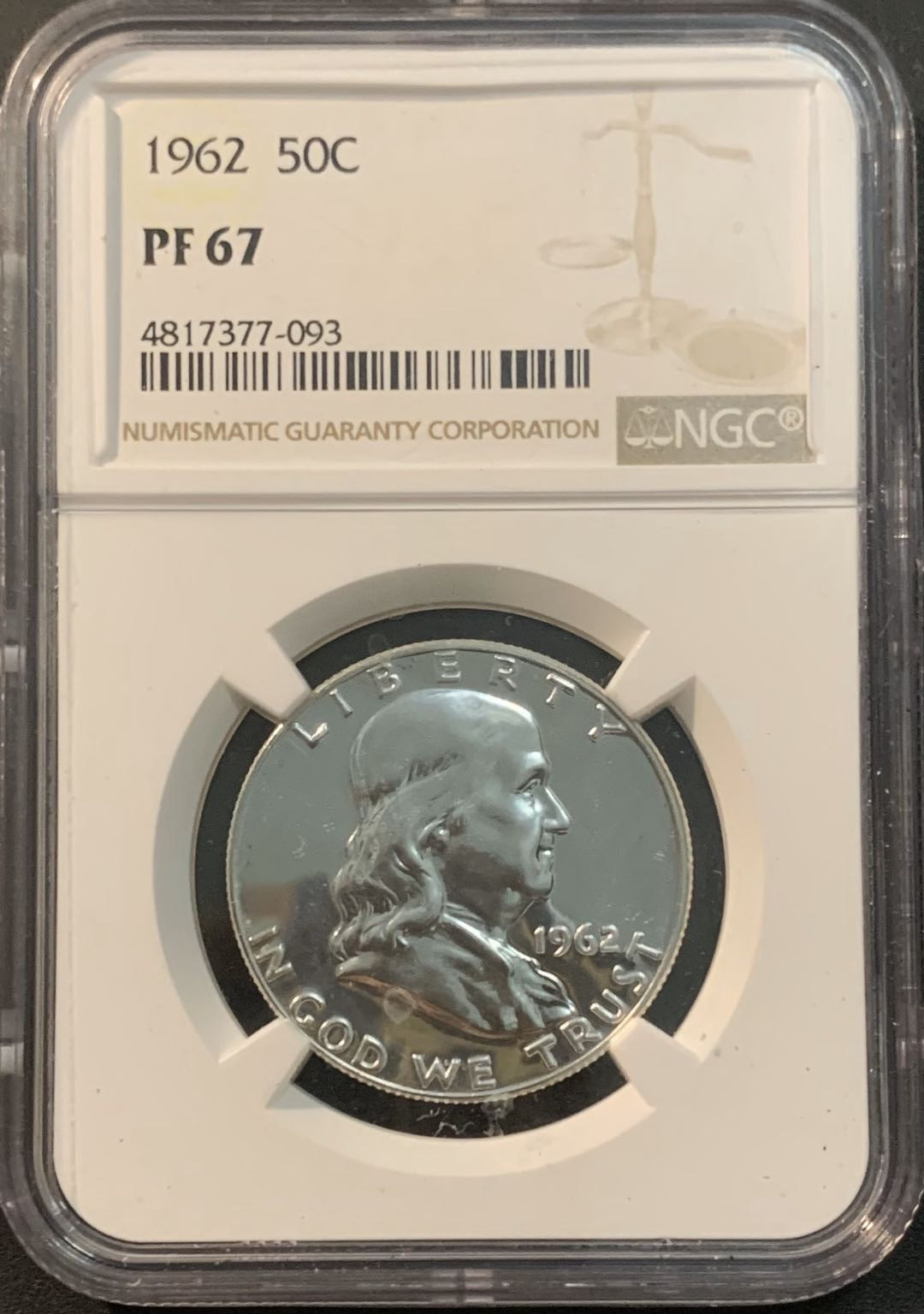 紫瑗钱币—微拍第56期  美国 1962年 富兰克林 50美分 NGC PR67 精制