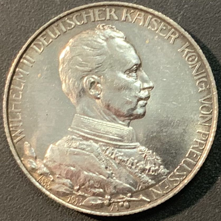 紫瑗钱币—微拍第56期  德国 普鲁士 1913年 军装 2马克 11.11克 0.9银