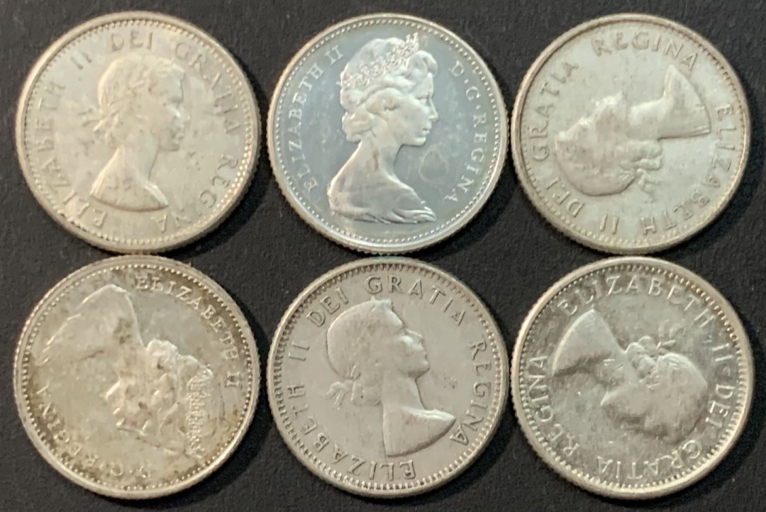 紫瑗钱币—微拍第56期  加拿大 伊丽莎白二世 10分 6枚一组 共约14克 0.8银