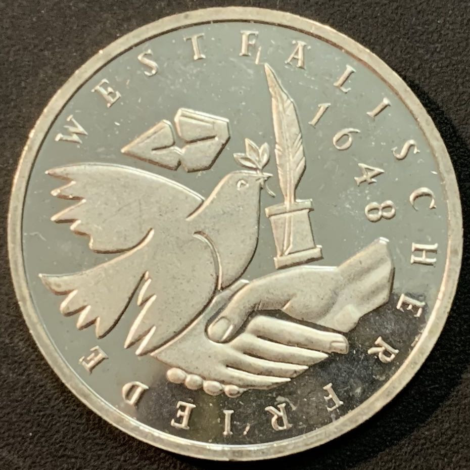 紫瑗钱币—微拍第56期  德国 1998年 J厂 威斯特法伦350周年 10马克 15.5克 0.925银