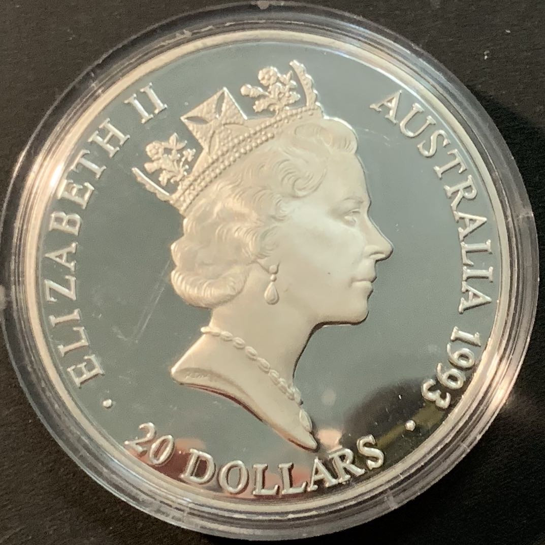 紫瑗钱币—微拍第56期  澳大利亚 1993年 奥运百年 游泳 20元 33.62克 0.925银 精制