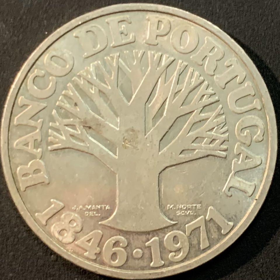 紫瑗钱币—微拍第56期  葡萄牙 1971年 葡萄牙银行125周年 50埃斯库多 18克 0.65银