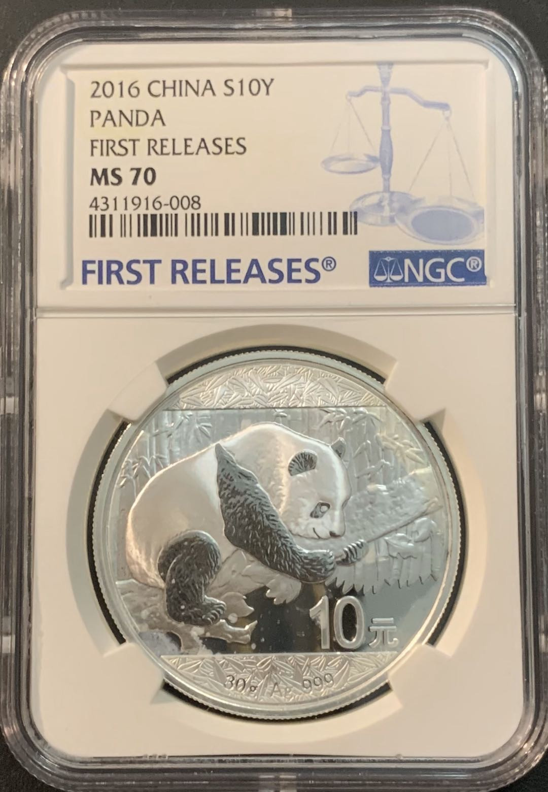 紫瑗钱币—微拍第56期  中国 2016年 熊猫投资银币 10元 1盎司 NGC MS70 首期标