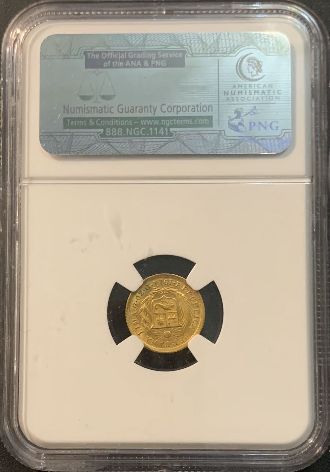 紫瑗钱币—微拍第56期  秘鲁 1911年 1/5磅 金币 NGC MS62