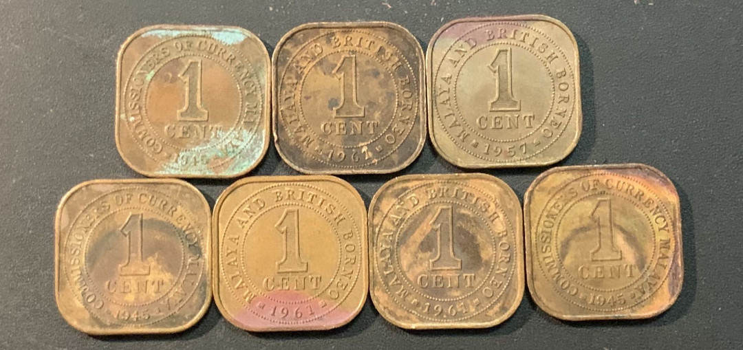 紫瑗钱币—微拍第56期  马来亚 早期 方形 1分 7枚一组