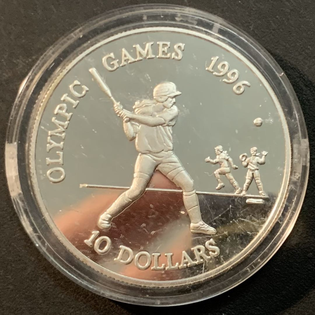 紫瑗钱币—微拍第56期  伯利兹 1996年 亚特兰大奥运会 棒球  10元 28.28克 0.925银 精制